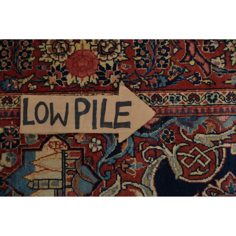 Hand Knotted Oriental 100% Wool Carpet Traditional Floral Navy Blue & Blues Kashan (Dabir) Area Rug - 7' 1'' X 4' 2''