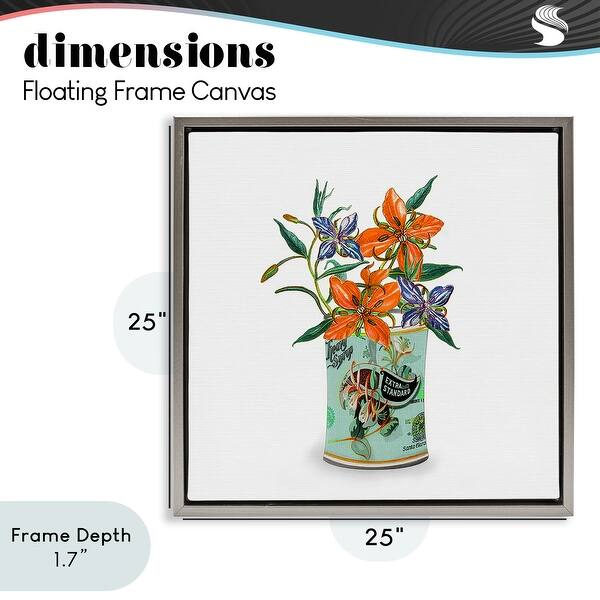 dimension image slide 4 of 7, Stupell Lilies In Retro Tin Framed Floater Canvas Wall Art, Design By Val Rhodes