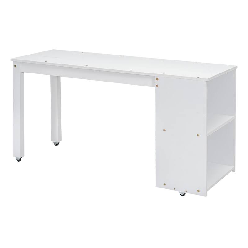 Space-Saving Full Loft Bed with Retractable Desk, Storage Stairs & 3 Drawers, White