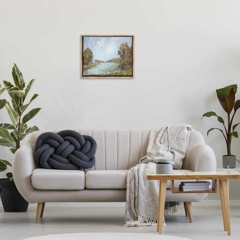 Stupell Distant Cottage Across River Framed Floater Canvas Wall Art Design By Amanda Hilburn