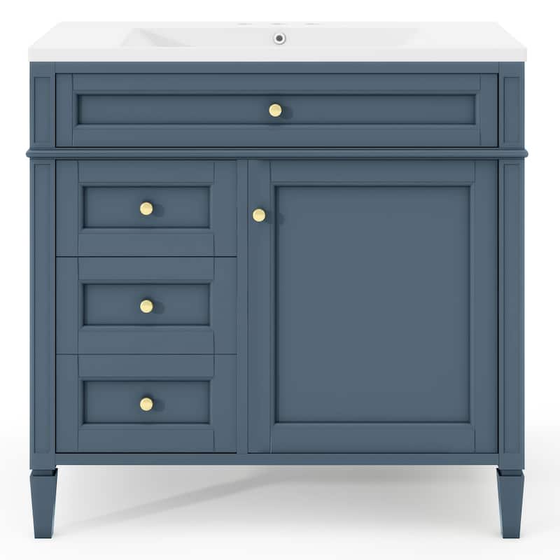 30''/36'' Bathroom Vanity with Top Sink, Modern Bathroom Storage Cabinet with 2 Drawers, a Tip-out Drawer & Adjustable Shelf