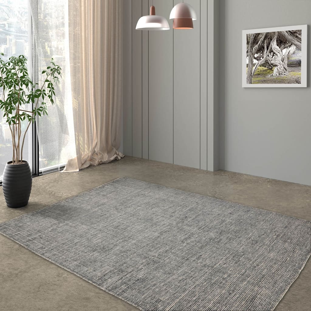 LoomBloom Gray Hand Knotted Modern 100% Wool Oriental Area Rug - 5' 3'' x 7' 7''