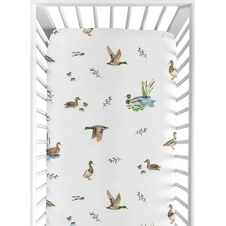 Sweet Jojo Designs Mallard Duck Cottagecore Boy, Girl, Unisex/Gender Neutral Fitted Crib Sheet - Watercolor, Ducks, Nature, Pond