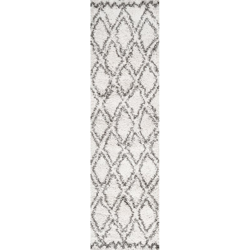 JONATHAN Y Algaida Diamond Trellis Shag Area Rug - 2 X 8 - Beige/Dark Gray