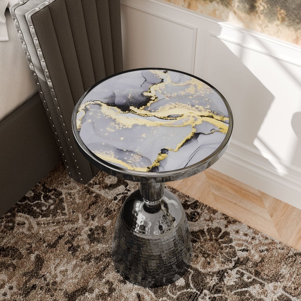 247 Shop At Home Modern 16-inch Metal Round End Table with Pedestal Base