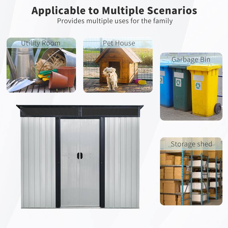 Galvanized Rustproof Steel Garden Shed Storage Shed with Lockable Sliding Door & Tilted Roof Waterproof Tool Shed