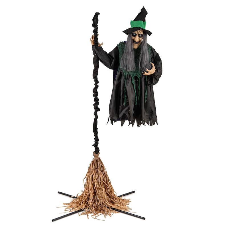 Costway Witch on Broom Halloween Animatronic Life Size Halloween Prop - See Details - Colorful