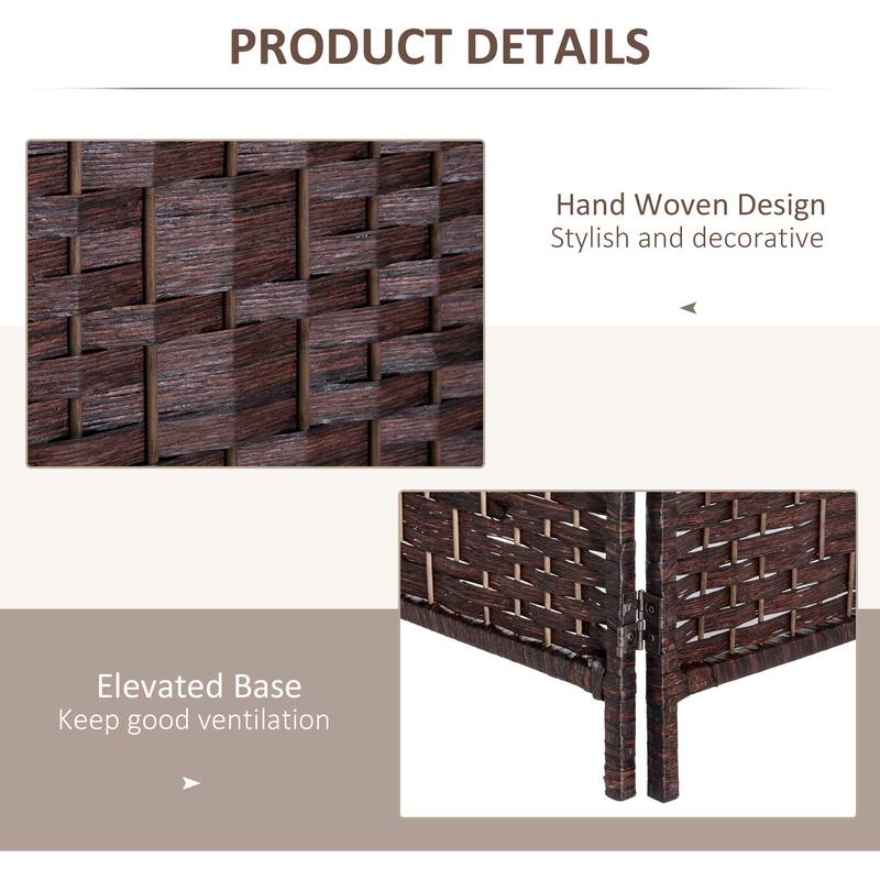 6' Tall Wicker Weave 3 Panel Room Divider Privacy Screen - Brown
