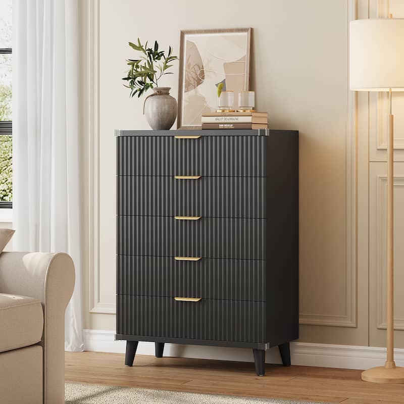 5 Drawer Tall Dresser for Bedroom, Slim Boho Bedroom Furniture