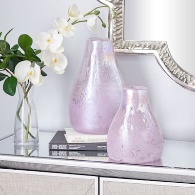 CosmoLiving by Cosmopolitan Purple Glass Handmade Blown Decorative Vase (Set of 2)