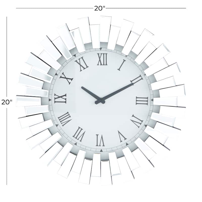 Silver Glass Mirrored Starburst Decorative Wall Clock