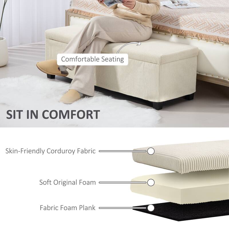 Corduroy Storage Ottoman Bench with Large Hidden Compartment Soft Foam Seat Reinforced - 47.2" W x 16.5" D x 15.7" H