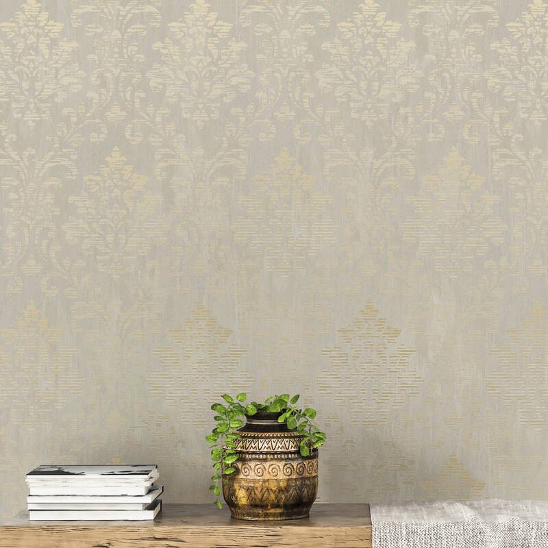 Galerie Wallcoverings Metallic FX Modern Damask Non-woven Metallic Finish Wallpaper Roll