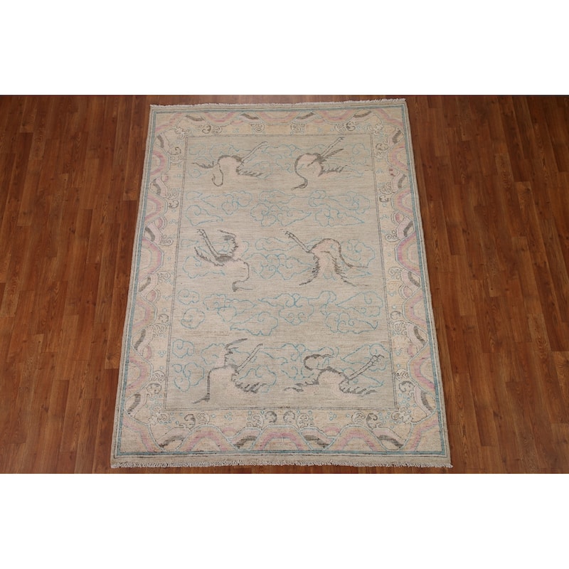 Handmade Vegetable Dye Oushak Turkish Area Rug Oriental Wool Carpet - 5'4"x 7'1"