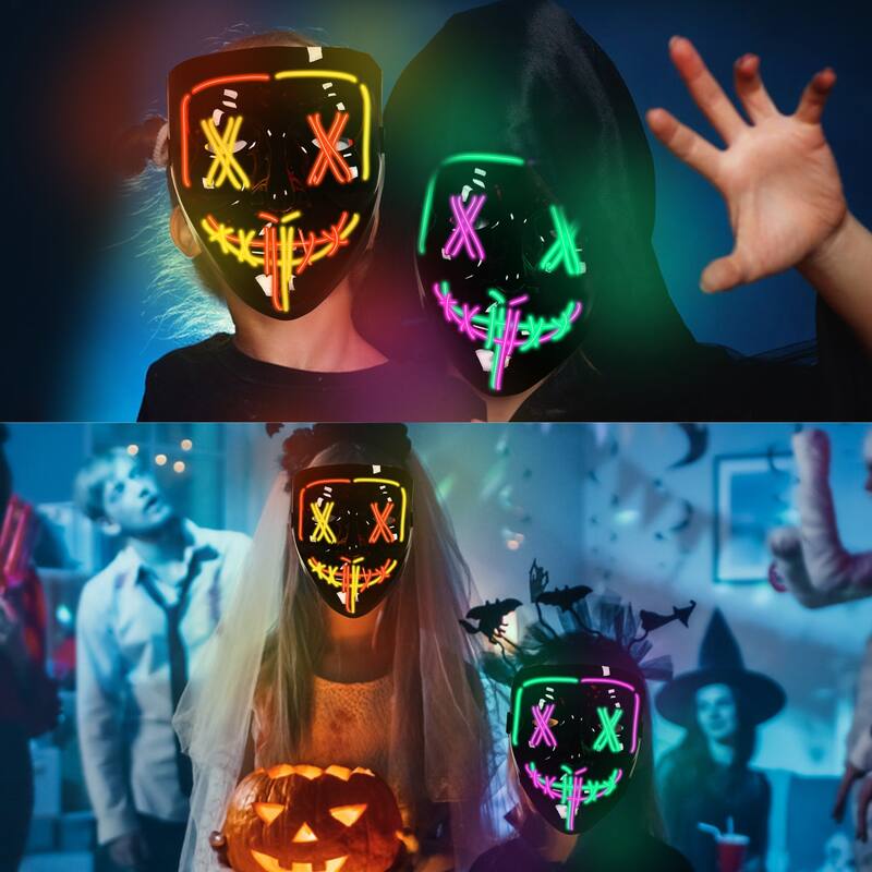 Purge Mask, 2 Pack Light up Mask LED Mask, Scary Masks with 3 Lighting Modes