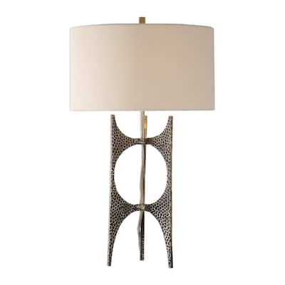 Hammered Table Lamp with White Drum Shade - 26.75"