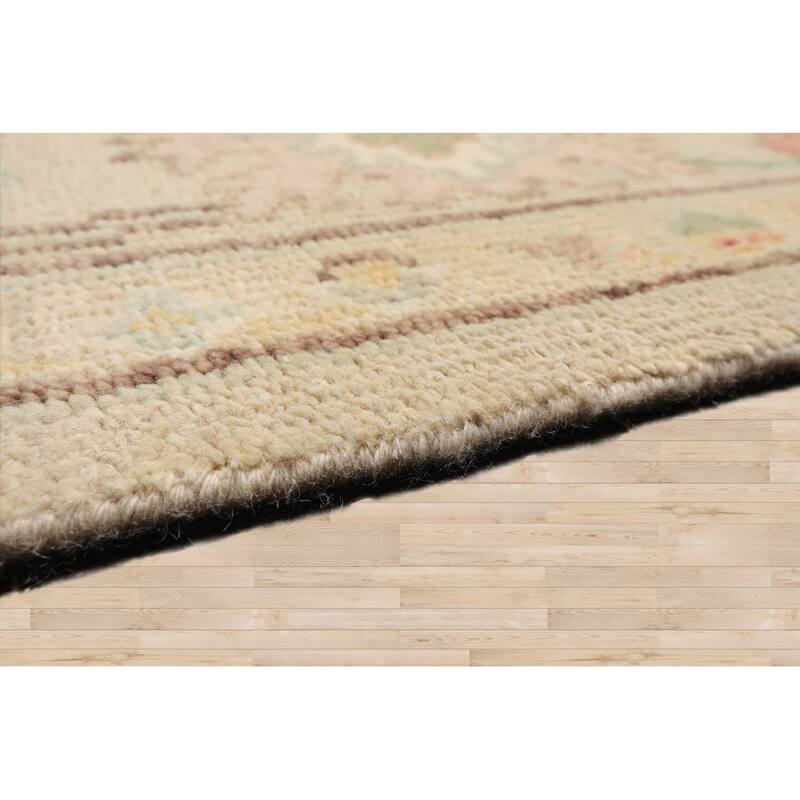LoomBloom Beige Hand Knotted Wool Rug Arts & Crafts Oushak Style
