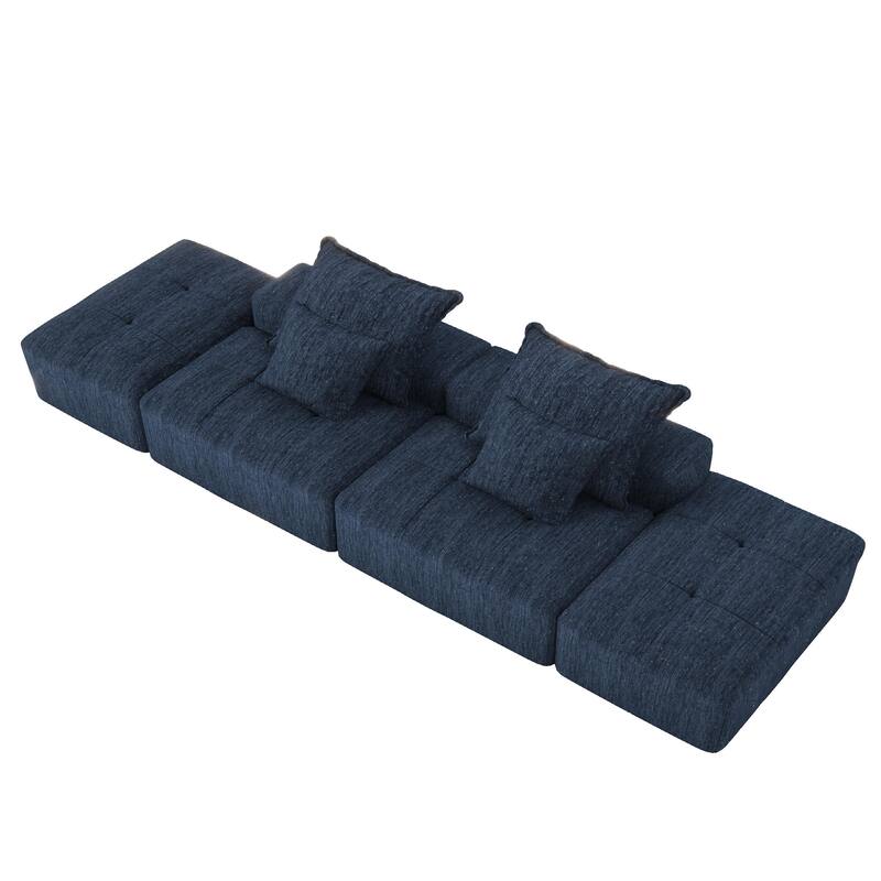 Modern Oversized Modular Chenille Sectional Sofa with 2 Ottomans and 2 Seat, 4 Pillows for Living Room