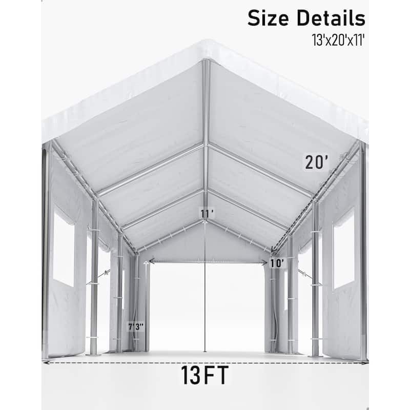 13'x20' Heavy Duty Carport Canopy with Front & Rear Doors