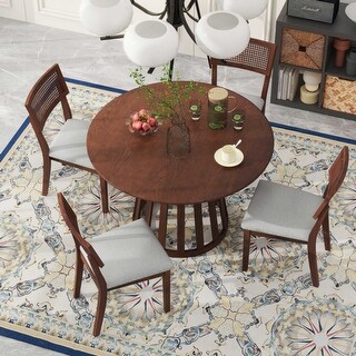5-Piece Retro Dining Set with 1 Round Dining Table and 4 Upholstered ...