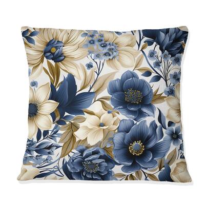 Designart "Beige And Blue Farmhouse Floral Pattern II" Floral Printed Throw Pillow