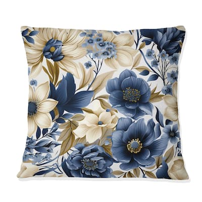 Designart "Beige And Blue Farmhouse Floral Pattern II" Floral Printed Throw Pillow