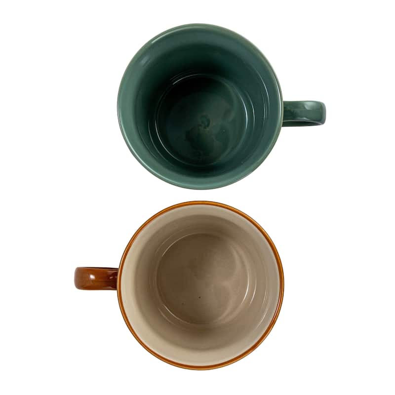 Stoneware Mug with Botanical Design - 5.0"L x 3.8"W x 3.3"H