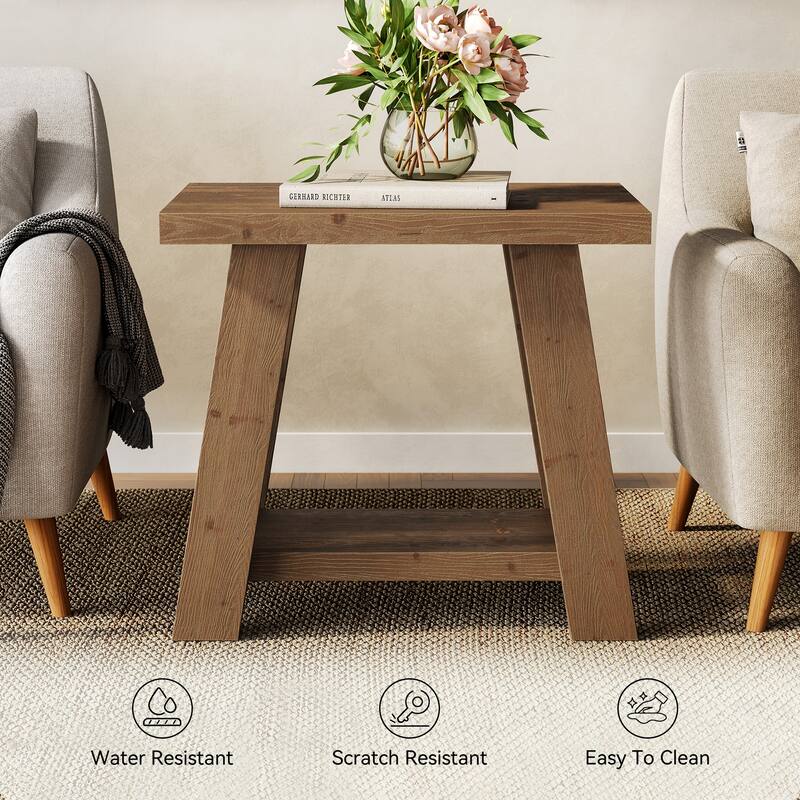 Solid Wood End Table with Storage