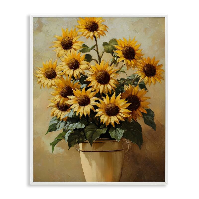 Stupell Sunny Sunflowers Arrangement Framed Giclee Art Design By Franklyn Gregory - 16 x 20 - White
