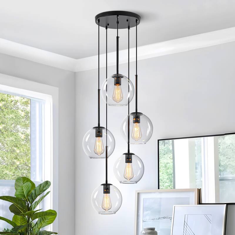 Starsky Modern 3-Light Clear Glass Chandelier Cluster Adjustable Height Pendant Lights for Kitchen Dining Room