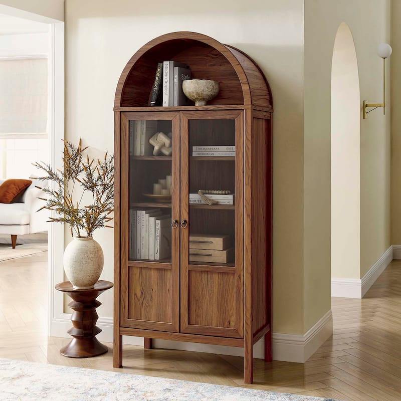 Tessa Tall Arched Storage Display Cabinet - Walnut