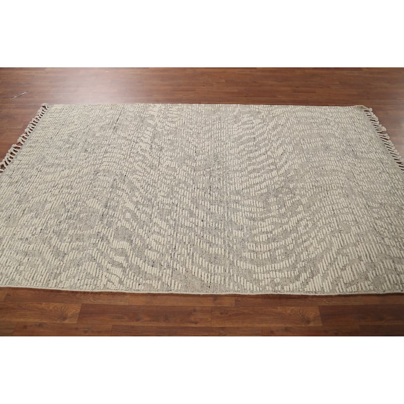 All-Over Abstract Moroccan Modern Area Rug Handmade Wool Carpet - 4'10"x 8'0"