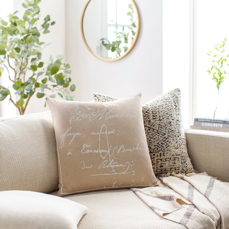 The Gray Barn Red Rock 18-inch French Script Throw Pillow - Cover Only - Beige