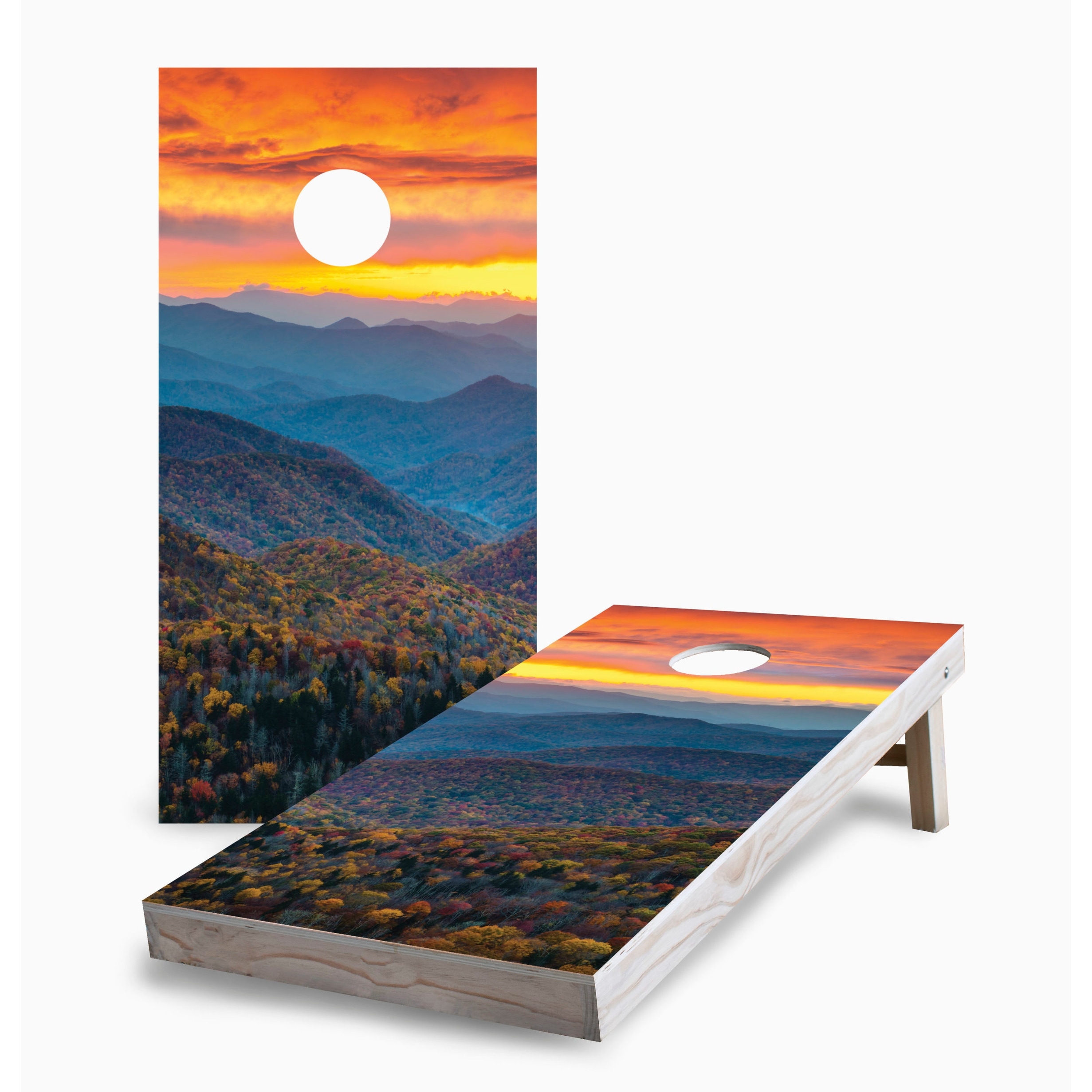 Sunset Autumn Mountains Corn Hole Board Set with Hole Lights
