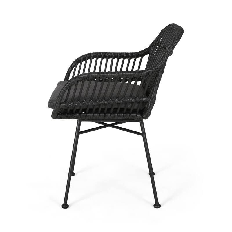 Set of 2 Modern Indoor/Outdoor Rattan Accent Chairs with Metal Legs