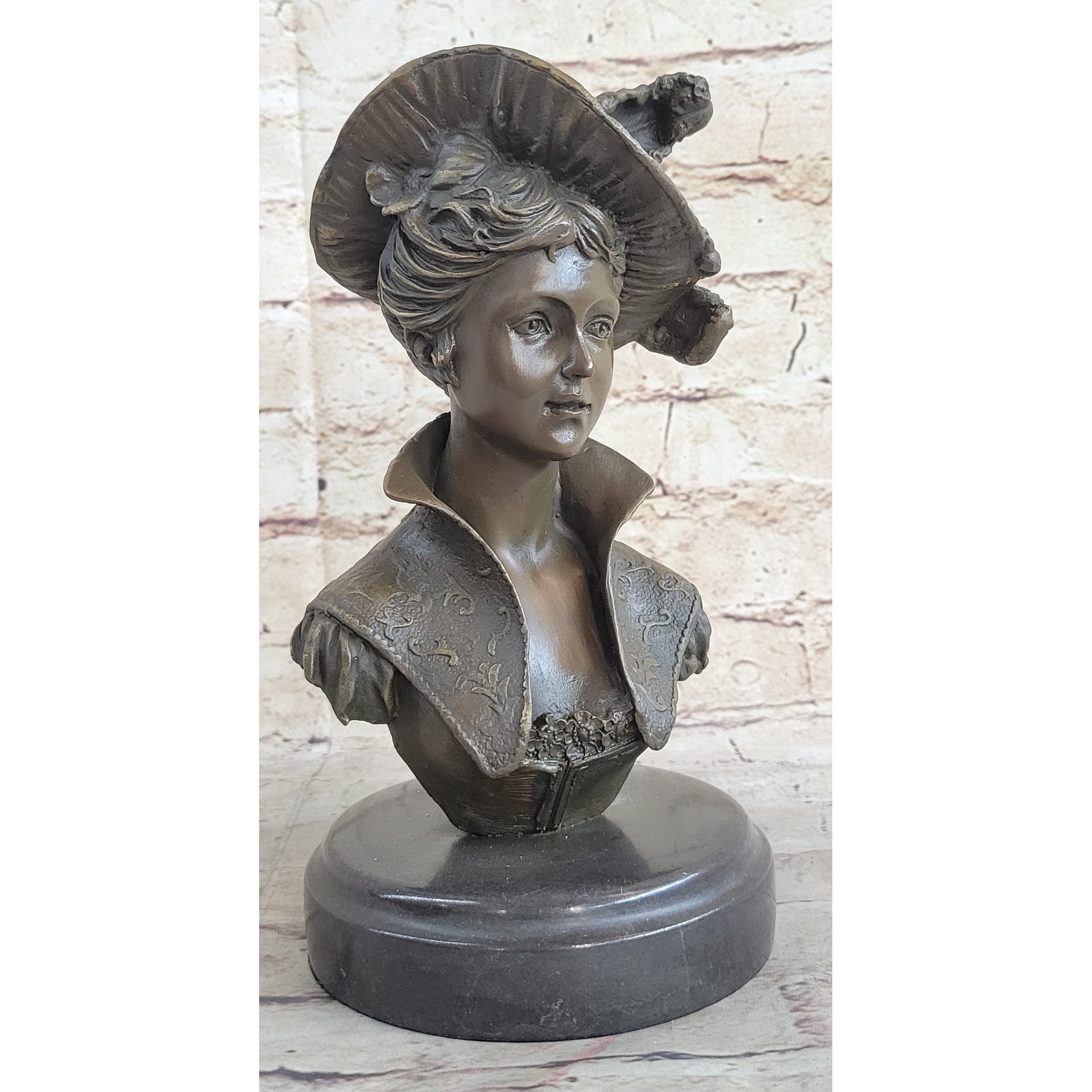 Elegant Girl With Dress Hat Bronze Sculpture Statue Art Deco Marble Base Figure