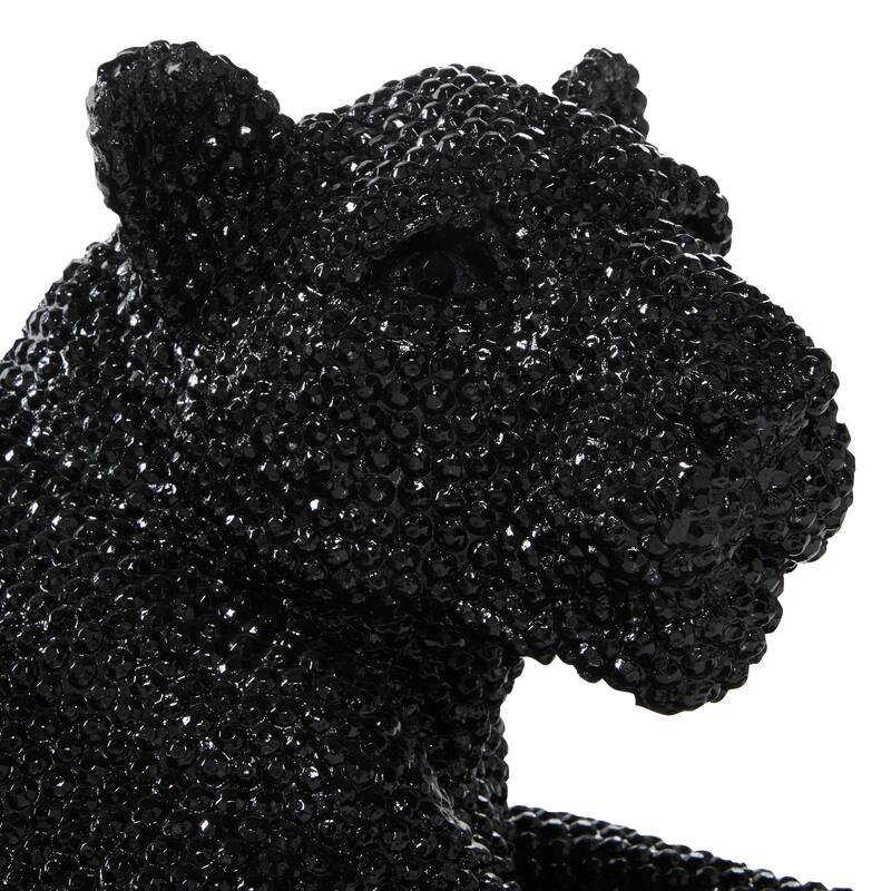 Polystone Floor Leopard Sculpture with Carved Faceted Diamond Exterior - Black or Silver
