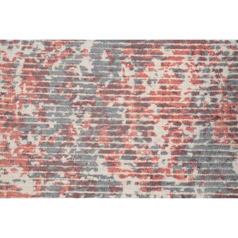 Hand Knotted Oriental Viscose Silk Carpet Modern Abstract Oranges & Rust Abstract Area Rug - 4' 0'' X 2' 0''