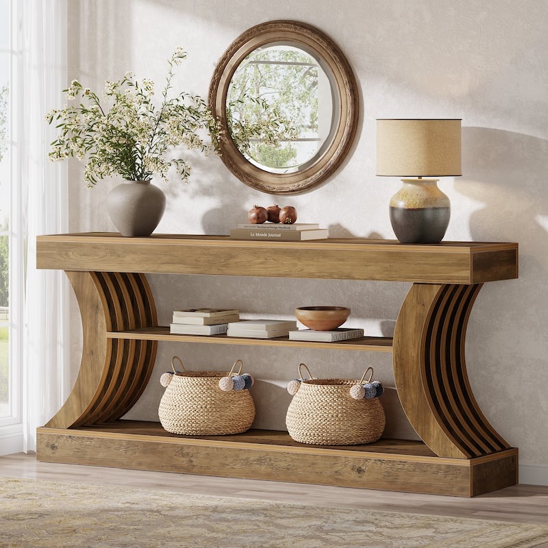 Long Farmhouse Entryway Table with Storage