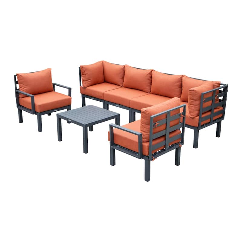 Chelsea Sofa Set 7-piece Modern Powder-Coated Aluminum Metal Frame Outdoor Sectional Patio Seating with Washable Cushions - Orange