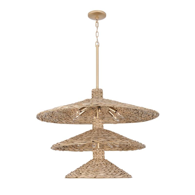 Varaluz Hilton Head 15-Light 3-Tier Pendant - French Gold/Natural Seagrass