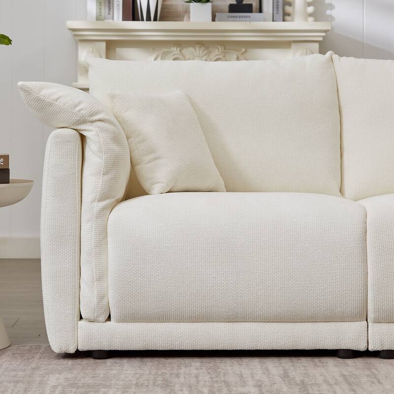 98.5" Fabric Modern Minimalist 3-Seater Sofa with 2 Pillows