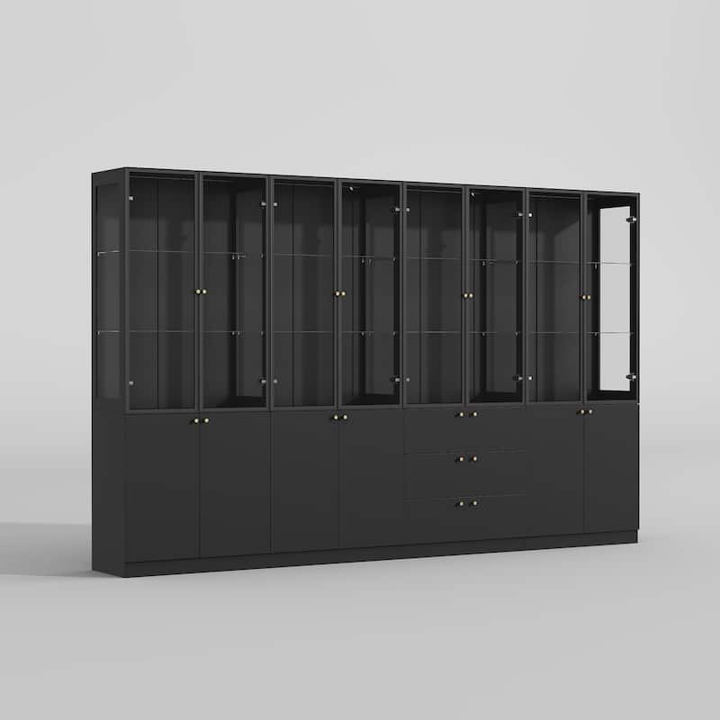 LED Glass Display Cabinet with Aluminum Alloy Frame Glass Door Showcase Wine Storage Cabinet