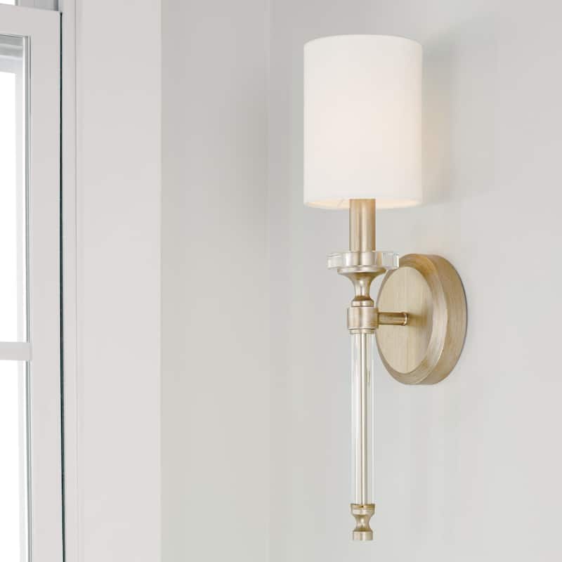 Breigh 1-light Brushed Champagne Wall Sconce w/ White Fabric Stay-Straight Shade