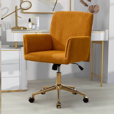 Modern Corduroy Office Desk Chair with 360° Swivel and Gold Base, Adjustable Height Ergonomic Computer Chair