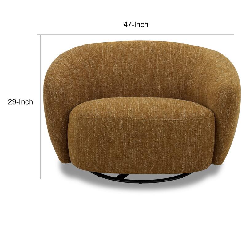 Reno Nori 47 Inch Swivel Accent Chair, Yellow Polyester, Solid Poplar Wood