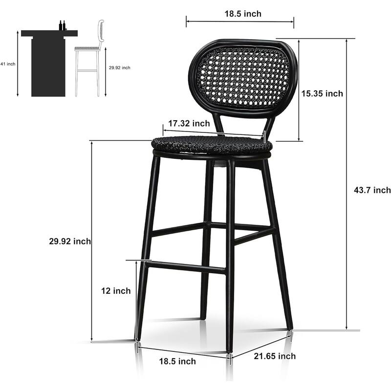PURPLE LEAF Counter Height Bar Stools Set of 2 Patio Rattan Barstools Modern Aluminum Stools