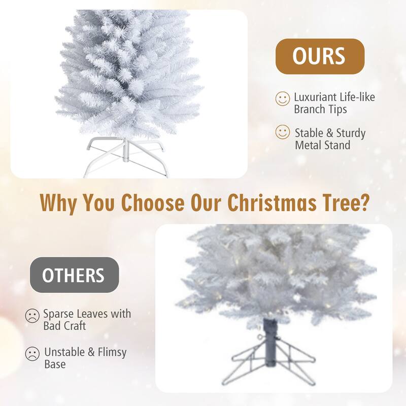 Gymax 5/6/7 FT Artificial Pencil White Christmas Tree Leafy Unlit Slim