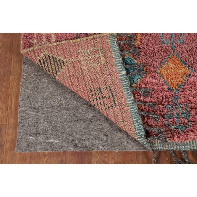 Pink Moroccan Oriental Area Rug Hand-Knotted Wool Carpet - 7'10" x 11'1"