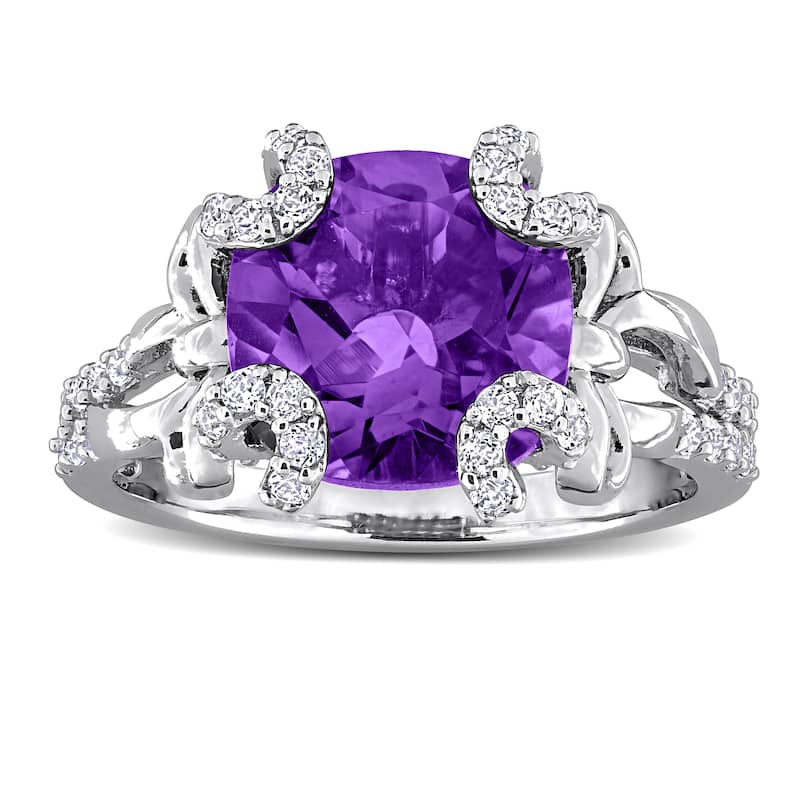 Miadora 4 1/8ct TGW Amethyst and White Topaz Cocktail Ring in Sterling Silver